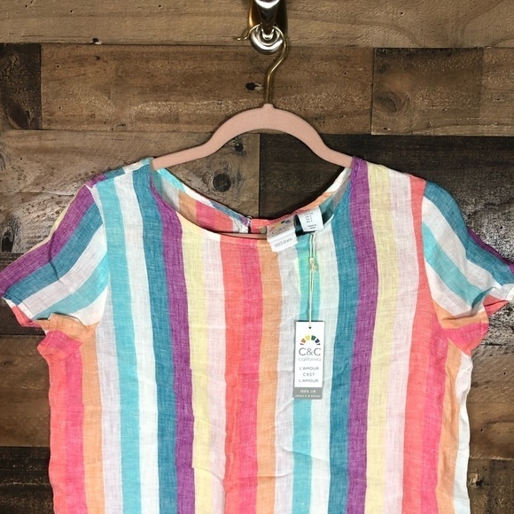 C&C California 100% linen top striped colorful boho - Picture 2 of 7